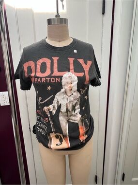 Dolly Parton Graphic Tee in Black with Coral Print